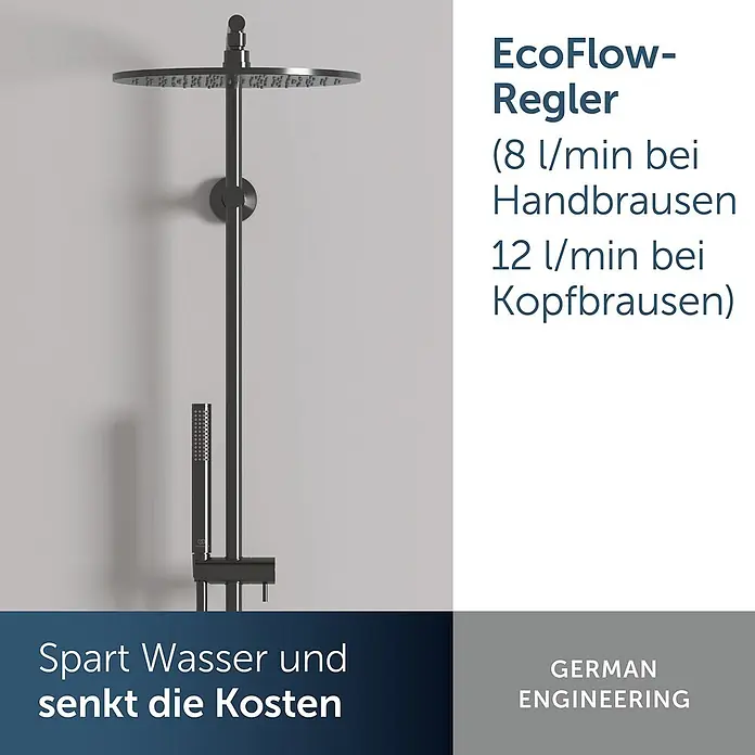 Ideal Standard Duschsystem - Anzahl Strahlarten: 2 Stk., Matt Schwarz - Schwarzes Duschsystem mit Kopf- und Handbrause.