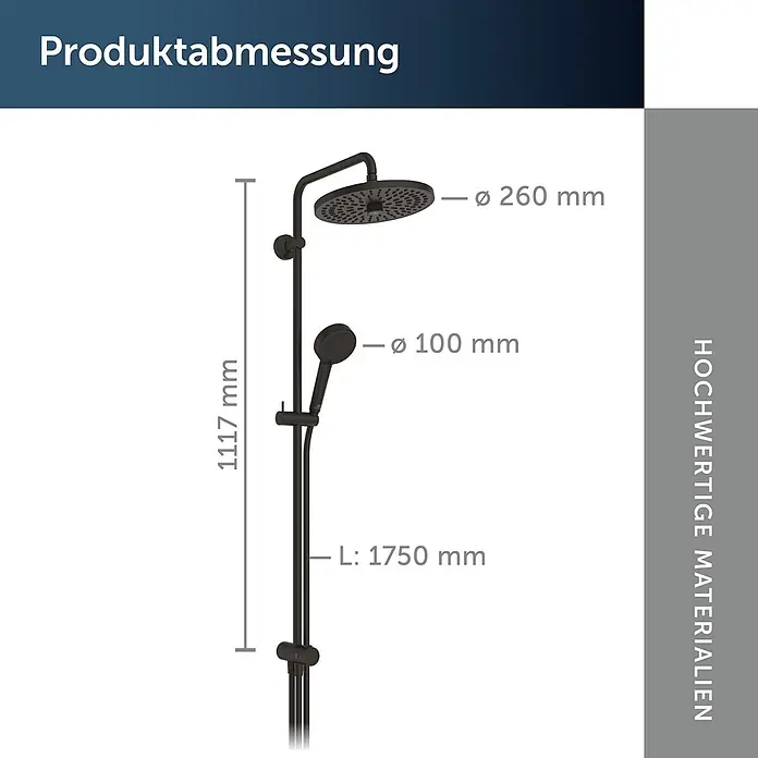Ideal Standard Duschsystem - Anzahl Strahlarten: 2 Stk., Matt Schwarz - Schwarzes Duschsystem mit Kopfbrause, Handbrause und Schlauch, inklusive Maße.