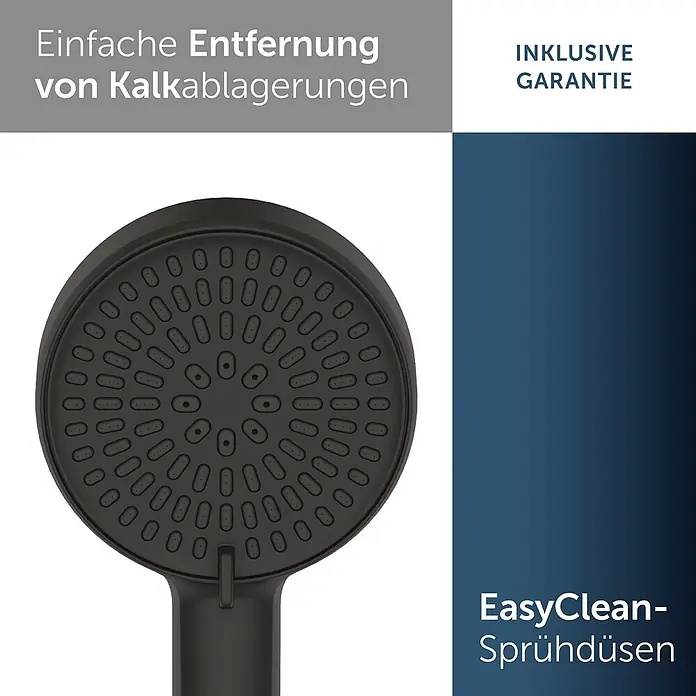 Ideal Standard Duschsystem - Anzahl Strahlarten: 2 Stk., Matt Schwarz - Dunkelgrauer Duschkopf mit EasyClean-Sprühdüsen zur einfachen Kalkentfernung.