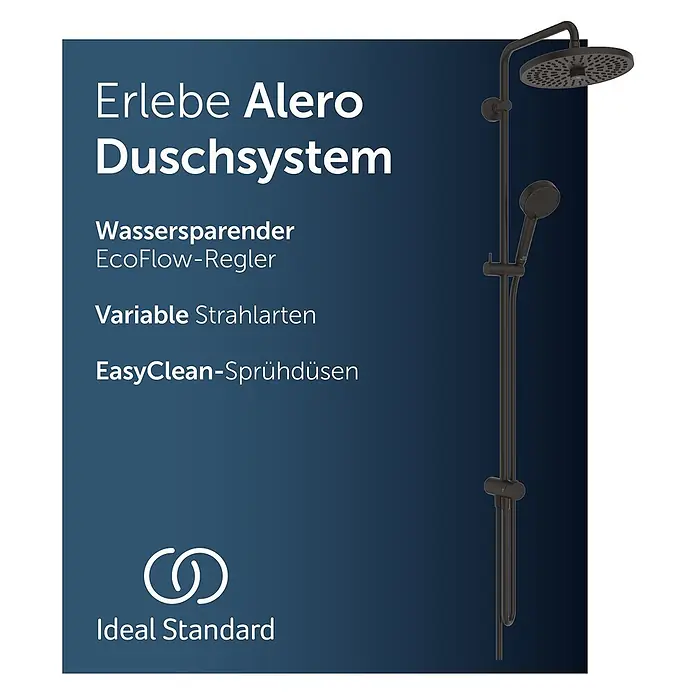 Ideal Standard Duschsystem - Anzahl Strahlarten: 2 Stk., Matt Schwarz - Dunkles Duschsystem mit großer Kopfbrause und Handbrause.