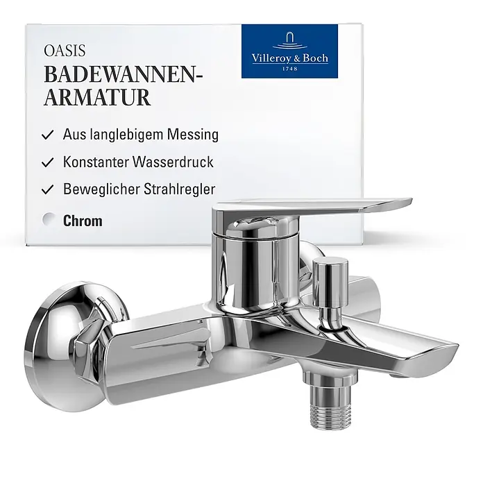 Villeroy & Boch Badewannenarmatur - Chrom, Hochglänzend - Glänzende Chrom-Badewannenarmatur von Villeroy & Boch mit Einhebelmischer und Umsteller.