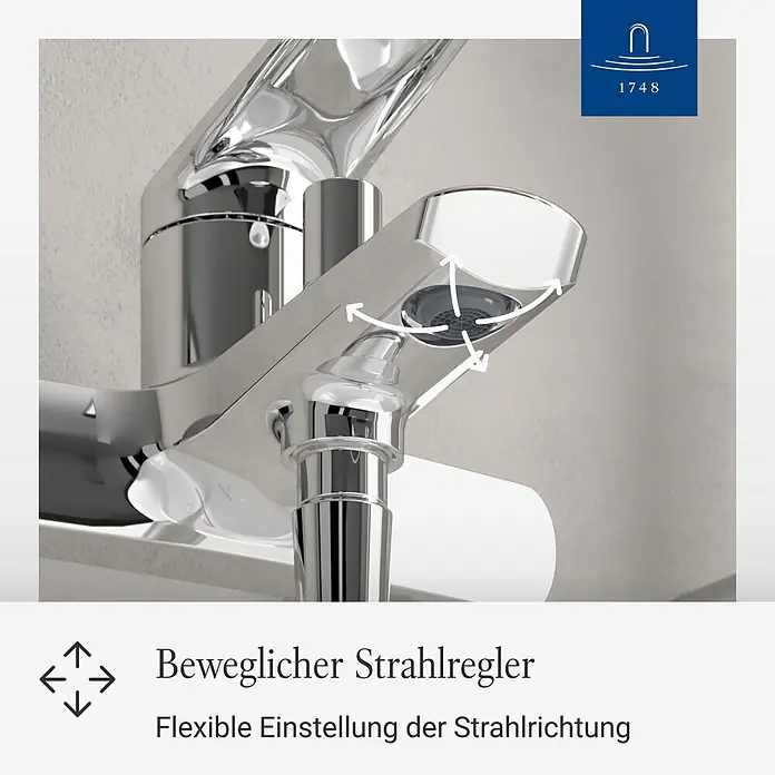 Villeroy & Boch Badewannenarmatur - Chrom, Hochglänzend - Verchromte Armatur mit beweglichem Strahlregler. Ermöglicht flexible Einstellung der Strahlrichtung.