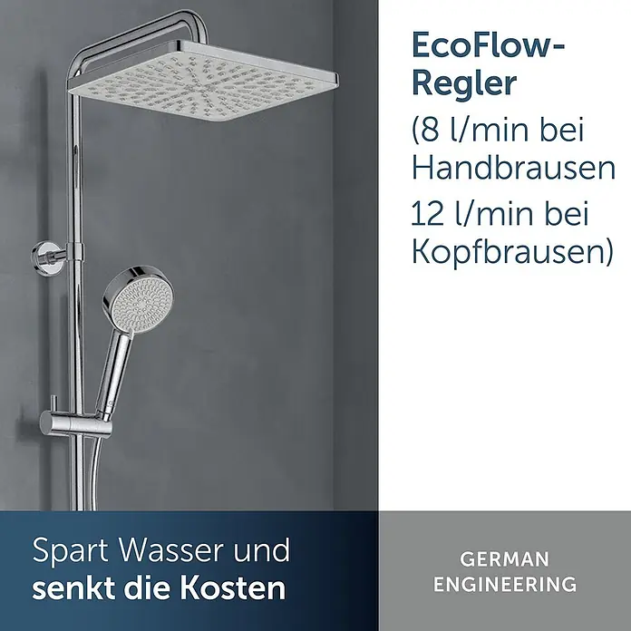 Ideal Standard Duschsystem - Anzahl Strahlarten: 2 Stk., Chrom - Chrom-Duschsystem mit quadratischer Kopfbrause und runder Handbrause.