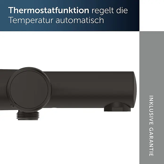 Ideal Standard UP-Thermostatarmatur - Matt Schwarz, Matt - Schwarzer Thermostat-Duschmischer mit rundem Drehregler, in Frontalansicht.