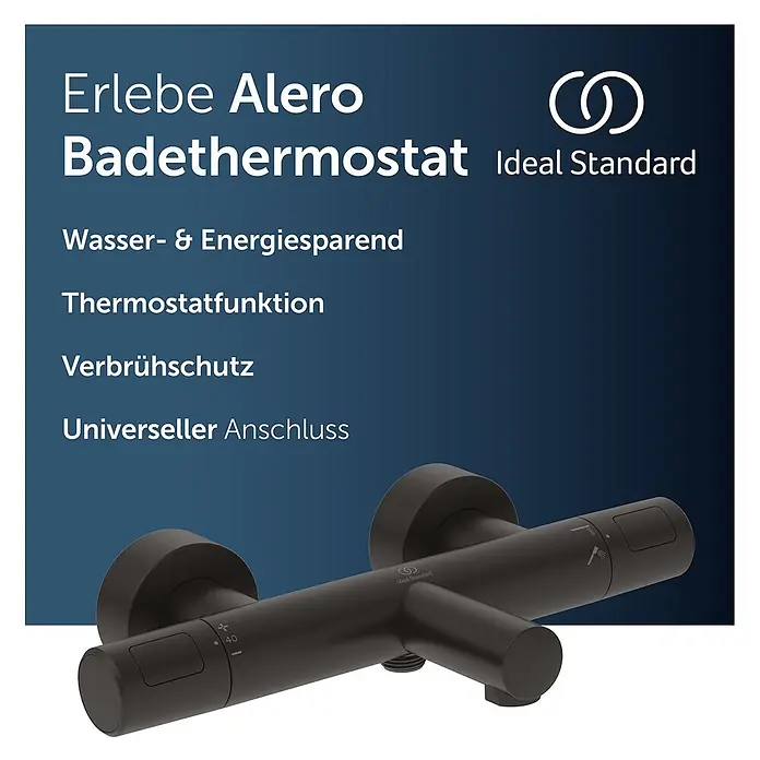 Ideal Standard UP-Thermostatarmatur - Matt Schwarz, Matt - Mattschwarzer Ideal Standard Alero Badethermostat mit zwei Bedienelementen für Temperatur und Wasserfluss.