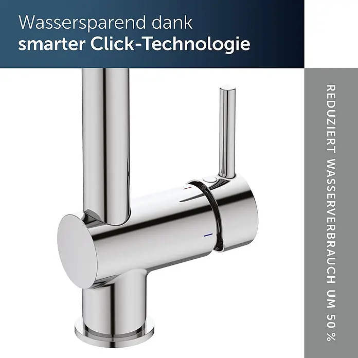 Ideal Standard Spültischarmatur - Chrom, Hochglänzend - Verchromte Küchenarmatur mit Einhebelmischer und Heiß/Kalt-Markierungen, mit Wasserspar-Klick-Technologie.