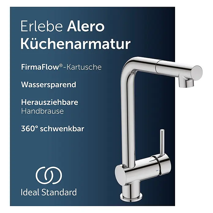 Ideal Standard Spültischarmatur - Chrom, Hochglänzend - Ein glänzender Alero Küchenarmatur aus Chrom mit herausziehbarer Handbrause und Einhebelbedienung.