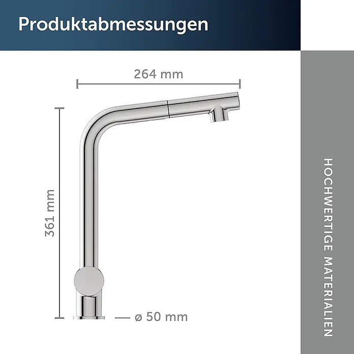 Ideal Standard Spültischarmatur - Chrom, Hochglänzend - Moderner, hochglanzverchromter Küchenarmatur mit schwenkbarem Auslauf und Produktabmessungen.