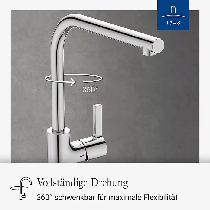 Villeroy & Boch Spültischarmatur - Chrom, Hochglänzend - Chrom-Küchenarmatur mit 360-Grad-Schwenkfunktion für maximale Flexibilität.