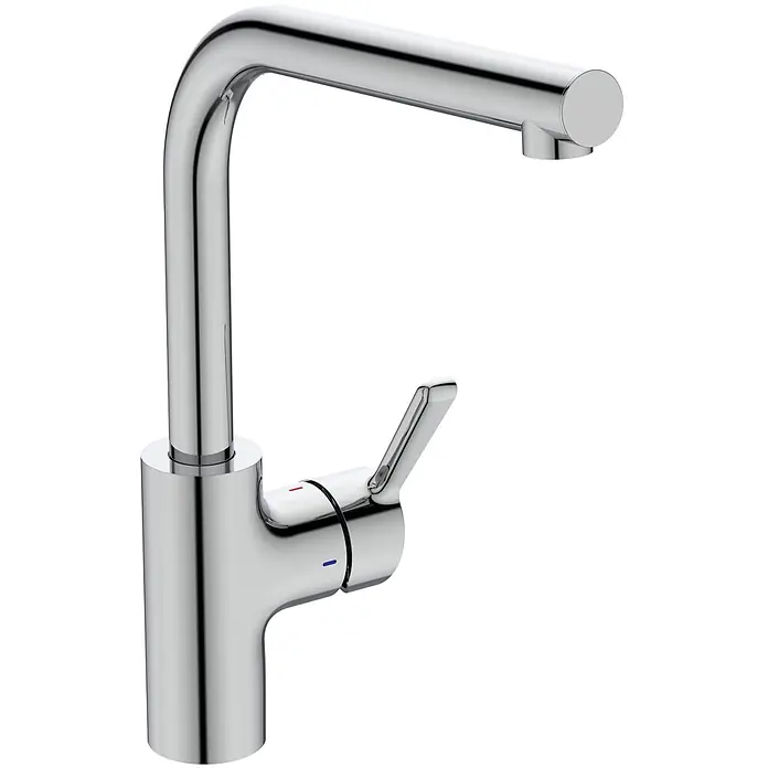 Ideal Standard Spültischarmatur - Chrom, Hochglänzend - Verchromte Einhebel-Küchenarmatur mit hohem C-Auslauf und Warm-/Kaltanzeigen.