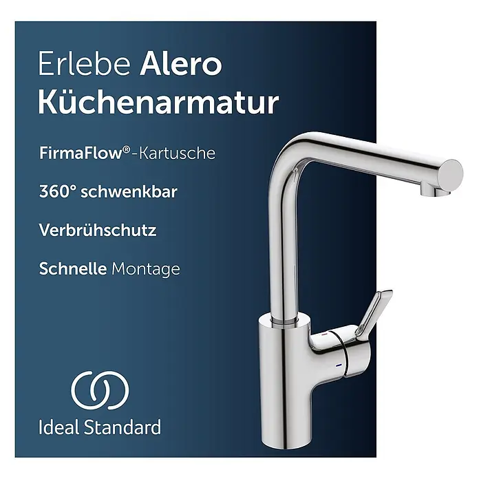 Ideal Standard Spültischarmatur - Chrom, Hochglänzend - Verchromte Küchenarmatur mit schwenkbarem Auslauf und Einhebelmischer.