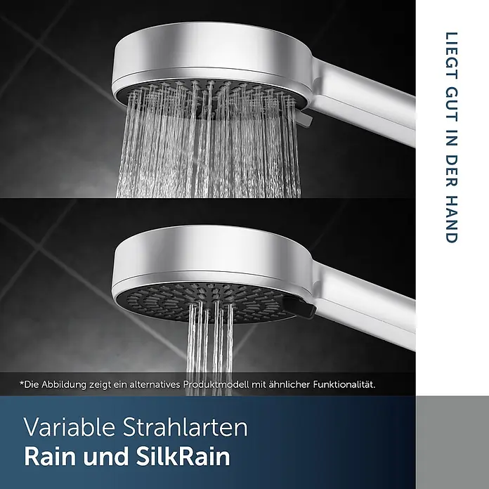 Ideal Standard Brause-Set - Chrom - Weiß-silberne Handbrause zeigt zwei variable Strahlarten: Rain und SilkRain.