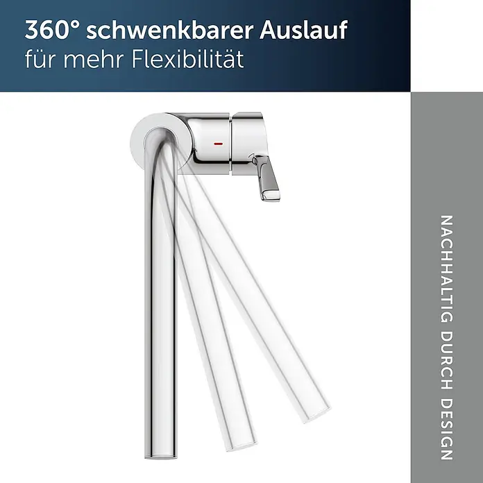 Ideal Standard Spültischarmatur - Chrom, Hochglänzend - Verchromte Armatur mit 360° schwenkbarem Auslauf, in drei Positionen für Flexibilität dargestellt.