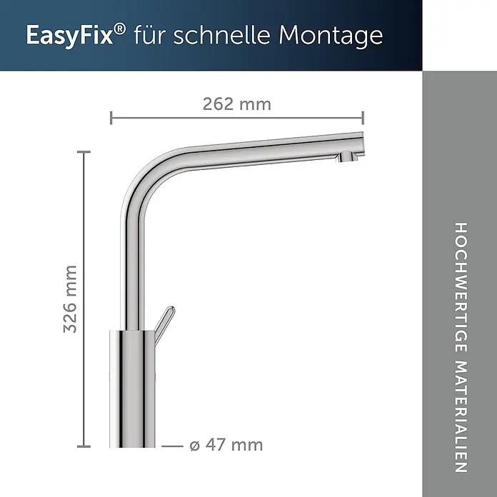 Ideal Standard Spültischarmatur - Chrom, Hochglänzend - Verchromte Küchenarmatur mit Maßen: 326mm Höhe, 262mm Auslauflänge, 47mm Basisdurchmesser.