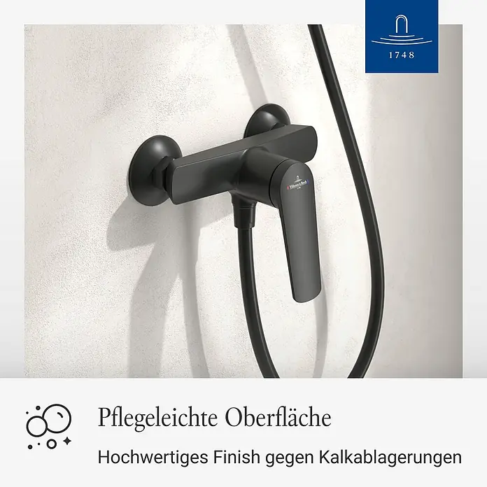 Villeroy & Boch Duschsystem - Anzahl Strahlarten: 3 Stk., Matt Black - Mattschwarze wandmontierte Brausearmatur.