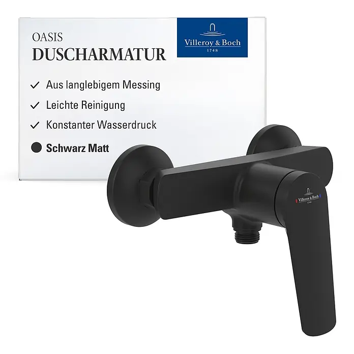 Villeroy & Boch Duschsystem - Anzahl Strahlarten: 3 Stk., Matt Black - Schwarze matte Villeroy & Boch Duscharmatur aus Messing.