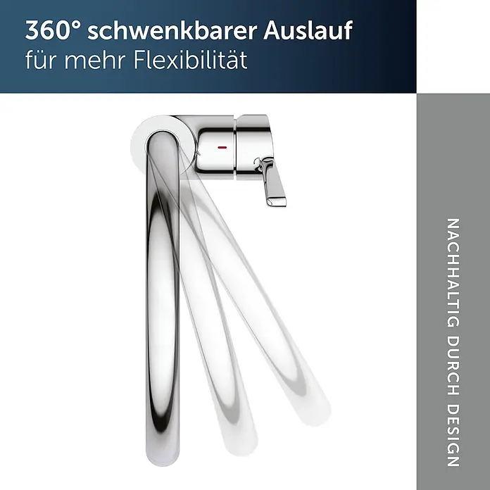 Ideal Standard Spültischarmatur - Chrom, Hochglänzend - Chrom-Armatur mit 360° schwenkbarem Auslauf, in mehreren Positionen dargestellt.