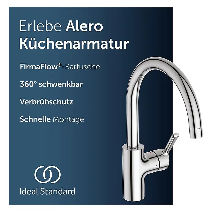 Ideal Standard Spültischarmatur - Chrom, Hochglänzend - Polierte Chrom-Küchenarmatur mit gebogenem Auslauf und Einhebelmischer.