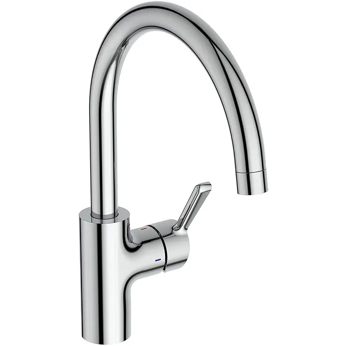 Ideal Standard Spültischarmatur - Chrom, Hochglänzend - Verchromte Küchenarmatur mit hohem, gebogenem Auslauf und Einhebelgriff.