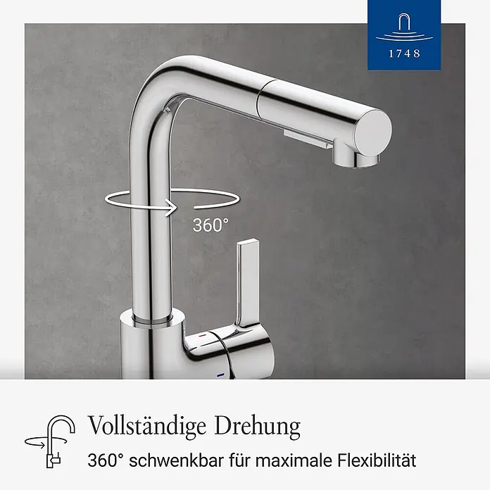 Villeroy & Boch Spültischarmatur - Chrom, Hochglänzend - Verchromte Küchenarmatur mit Ausziehbrause und 360° schwenkbarem Auslauf.