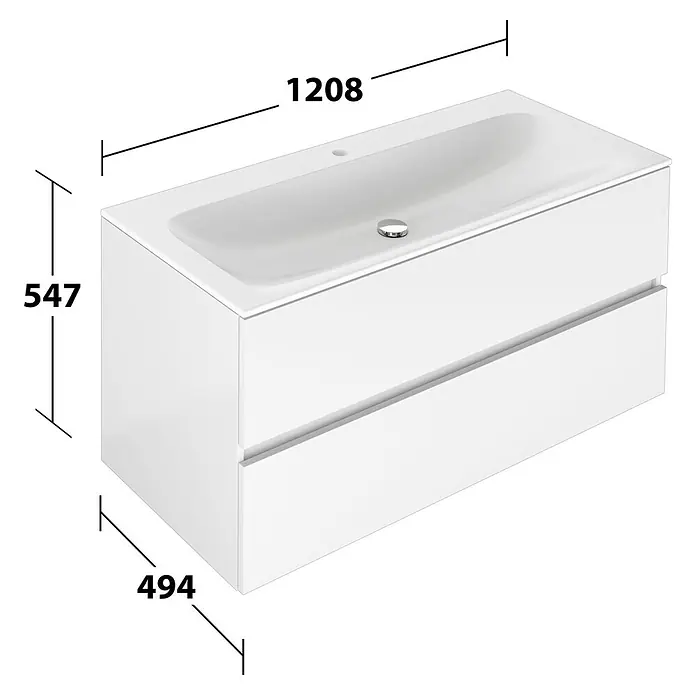 Keuco Badmöbel-Set 120 cm, mit Waschtisch und Unterbau, weiß - Gesamtbreite Badmöbel: 120,8 cm, Weiß, Seidenmatt - Weiße Badmöbel mit zwei Schubladen und integriertem Waschbecken.