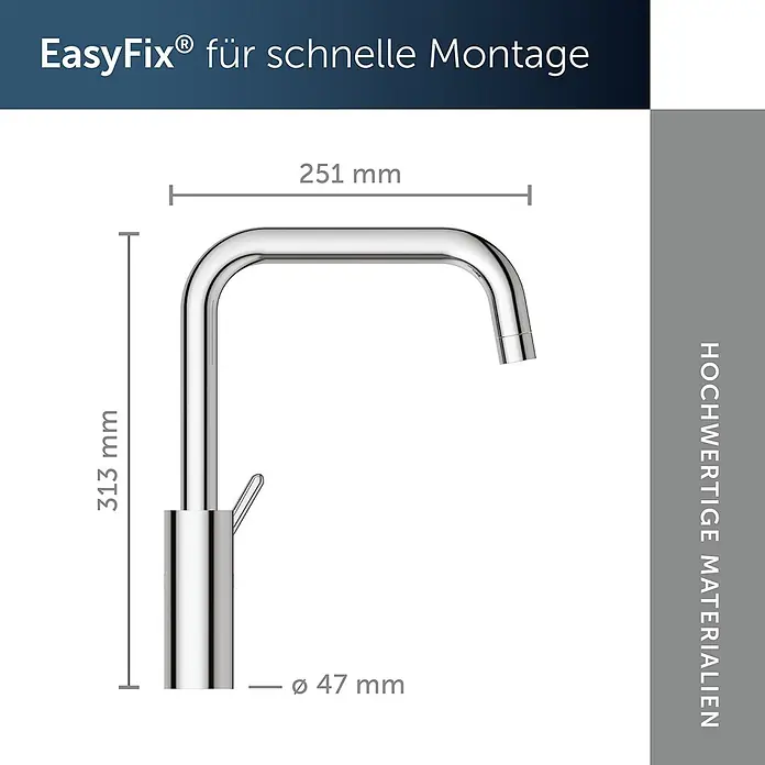 Ideal Standard Spültischarmatur - Chrom, Hochglänzend - Verchromte Küchenarmatur mit Maßen: 313mm Höhe, 251mm Ausladung, 47mm Basisdurchmesser. EasyFix für schnelle Montage, hochwertige Materialien.