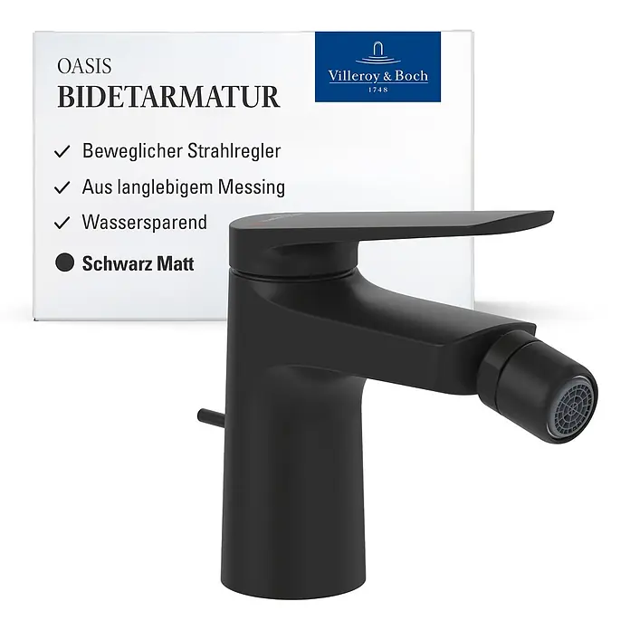 Villeroy & Boch Thermostatarmatur - Breite: 4,5 mm, Matt Black, Matt - Mattschwarze Villeroy & Boch Bidetarmatur.