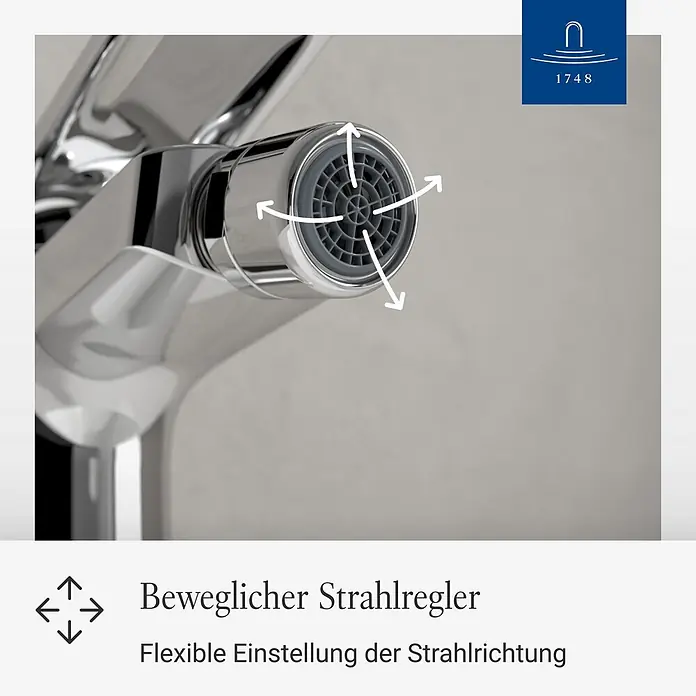 Villeroy & Boch Thermostatarmatur - Breite: 4,5 mm, Chrom, Hochglänzend - Verchromte Armatur mit beweglichem Strahlregler für flexible Wasserstrahlrichtung.