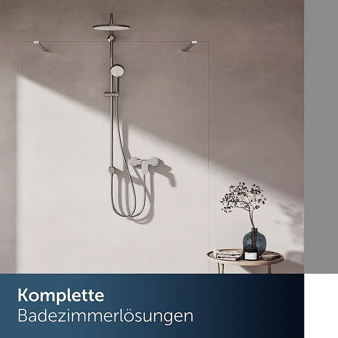 Ideal Standard UP-Brausearmatur - Chrom, Hochglänzend - Modernes Duschsystem mit Regendusche, Handbrause und Mischbatterie in einem minimalistischen Badezimmer mit Glaswand.