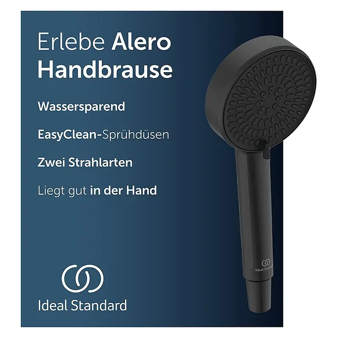 Ideal Standard Duschkopf Alero Schwarz Matt -  - Mattschwarze Handbrause mit runder Duschfläche und ergonomischem Griff, inklusive Ideal Standard Logo.
