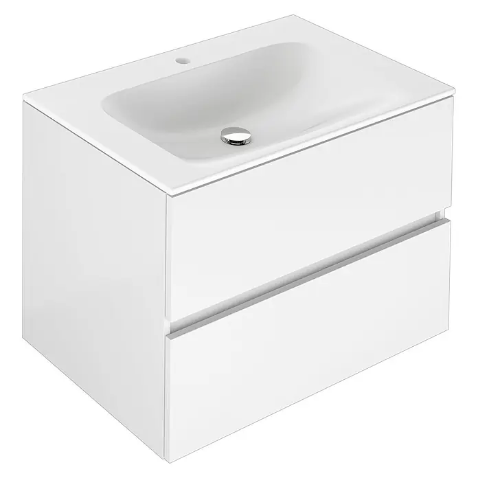 Keuco Badmöbel-Set Dalia 80 cm mit Waschtisch & Unterbau, weiß -  - Weißer Badunterschrank mit zwei Schubladen und integriertem Waschbecken mit Chromablauf.