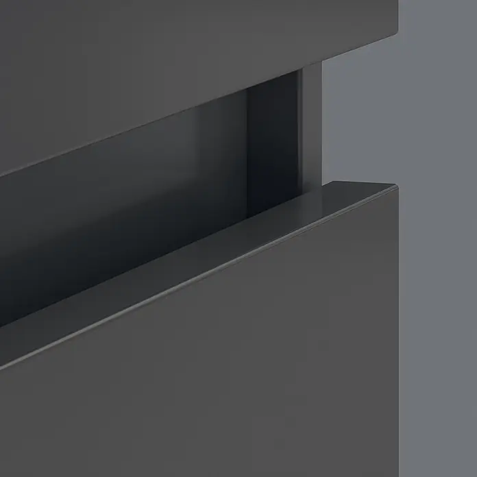 Keuco Badmöbel-Set 120 cm, mit Waschtisch und Unterbau, anthrazit/weiß - Gesamtbreite Badmöbel: 120,8 cm, Anthrazit/Weiß, Seidenmatt - Dunkelgraue, teilweise geöffnete Schublade, die ihr modernes Inneres zeigt.