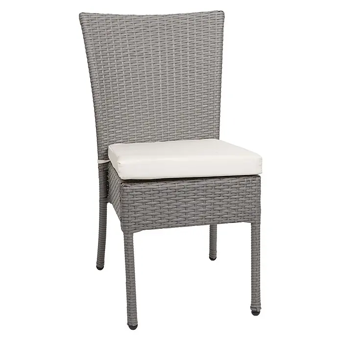 Mendler Poly-Rattan Garnitur HWC-G19 120x75cm - grau, Kissen Creme -  - Grauer Rattan-Esszimmerstuhl mit cremefarbenem Sitzkissen.