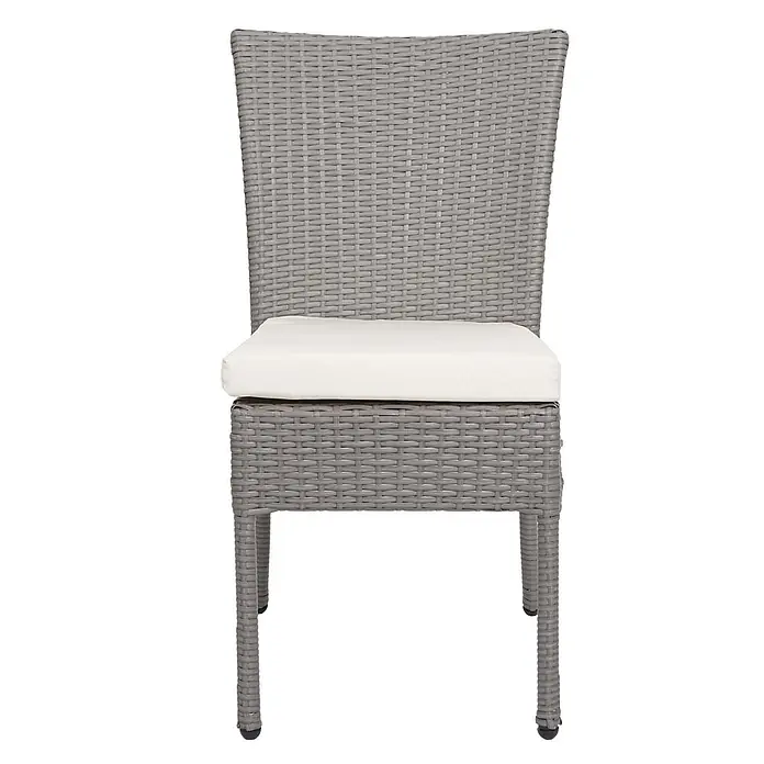 Mendler Poly-Rattan Garnitur HWC-G19 120x75cm - grau, Kissen Creme -  - Grauer Rattanstuhl mit weißem Sitzkissen.