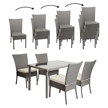 Mendler Poly-Rattan Garnitur HWC-G19 120x75cm - grau, Kissen Creme