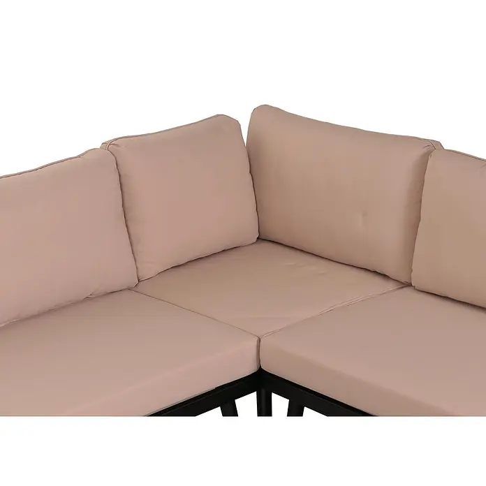 Mendler Loungemöbel-Set HWC-H54 - 3 -tlg., Holz, Hellbraun, Kissen beige, Hellbraun, beige - Beigefarbenes Ecksofa für den Außenbereich mit hellen Polstern und dunklem Gestell.