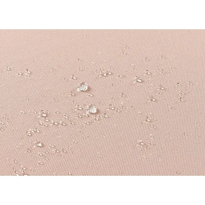 Mendler Loungemöbel-Set HWC-H54 - 3 -tlg., Holz, Hellbraun, Kissen beige, Hellbraun, beige - Beiger wasserabweisender Textilstoff mit Wassertropfen auf der Oberfläche, der seine wasserdichte Qualität demonstriert.