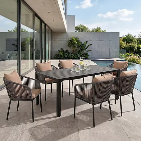 Mendler Gartengarnitur HWC-N41 Tisch+6xStuhl - anthrazit Kissen Taupe
