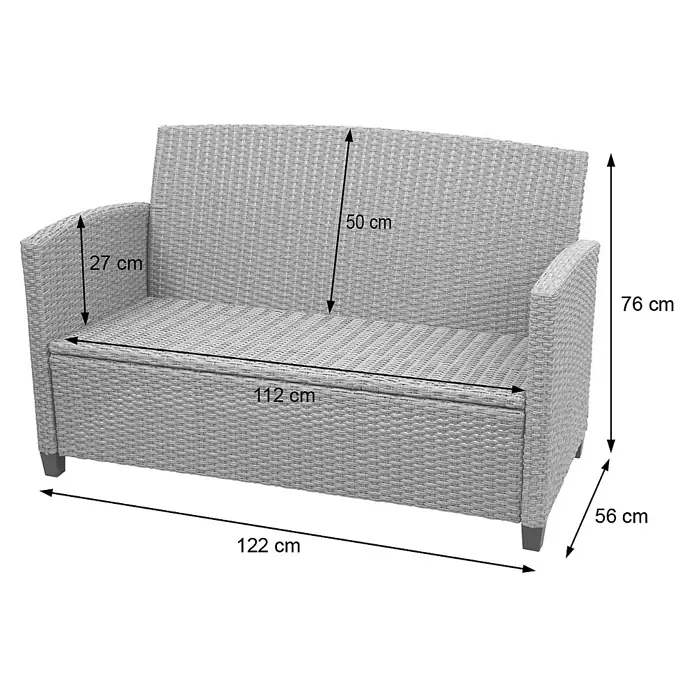 Mendler Loungemöbel-Set HWC-F10 - 4 -tlg., Polyrattan, Grau-braun, Grau, braun - Helles graues Polyrattan-Gartensofa für zwei Personen mit Armlehnen.