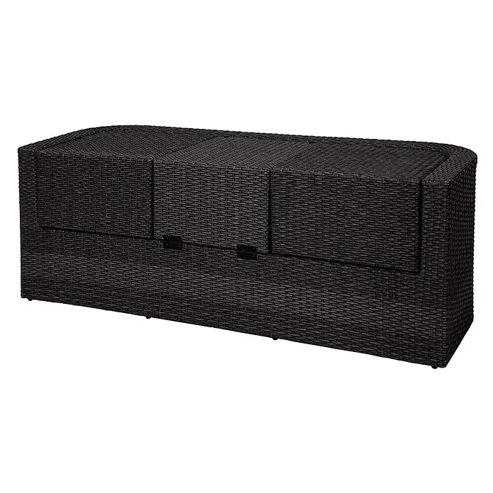 Mendler Loungemöbel-Set HWC-J37 - 4 -tlg., Rattan, Anthrazit, Kissen hellgrau, Anthrazit - Schwarze Rattan-Gartenaufbewahrungsbox mit zwei Klappdeckeln.