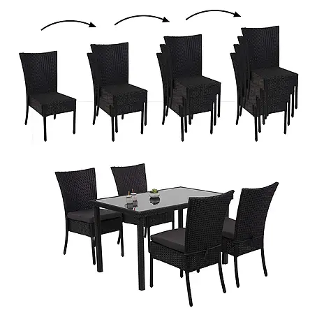 Mendler Poly-Rattan Garnitur HWC-G19 120x75cm - schwarz, Kissen dunkelgrau