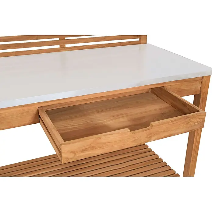 Bene Living Pflanzhilfe Hampton -  - Gartentisch aus Holz mit weißer Arbeitsplatte, offener Schublade und Lattenrostablage.