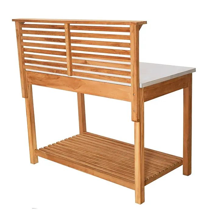 Bene Living Pflanzhilfe Hampton -  - Holzarbeitsplatte für den Garten mit Lattenrückwand, heller Arbeitsfläche und Lattenablage.