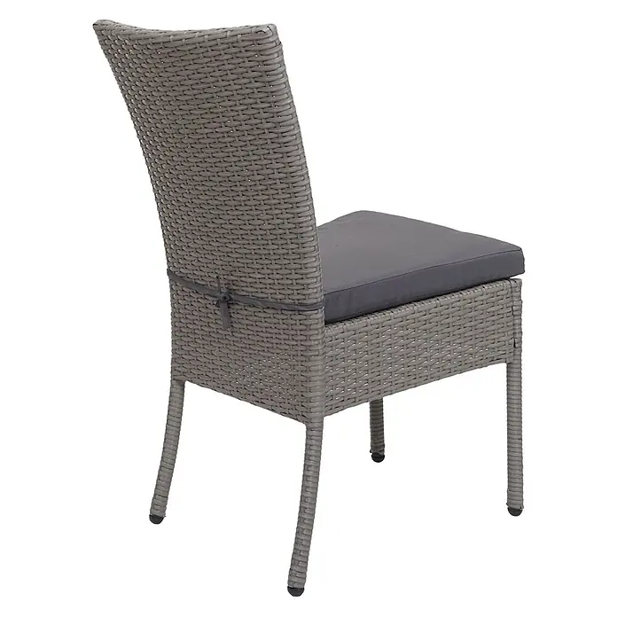 Mendler Poly-Rattan Garnitur HWC-G19 120x75cm - grau, Kissen dunkelgrau -  - Grauer Rattan-Esstischstuhl mit dunkelgrauem Kissen.
