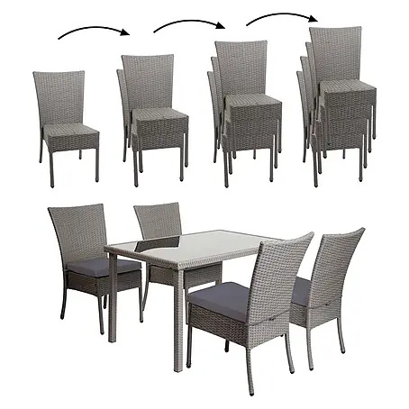 Mendler Poly-Rattan Garnitur HWC-G19 120x75cm - grau, Kissen dunkelgrau