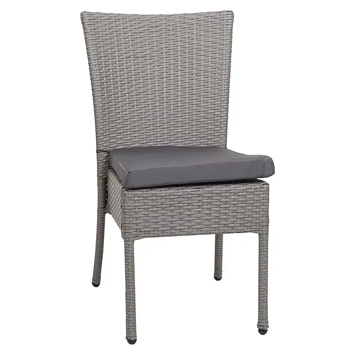 Mendler Poly-Rattan Garnitur HWC-G19 120x75cm - grau, Kissen dunkelgrau -  - Grauer Rattan-Effekt Esszimmerstuhl mit dunkelgrauem Kissen.