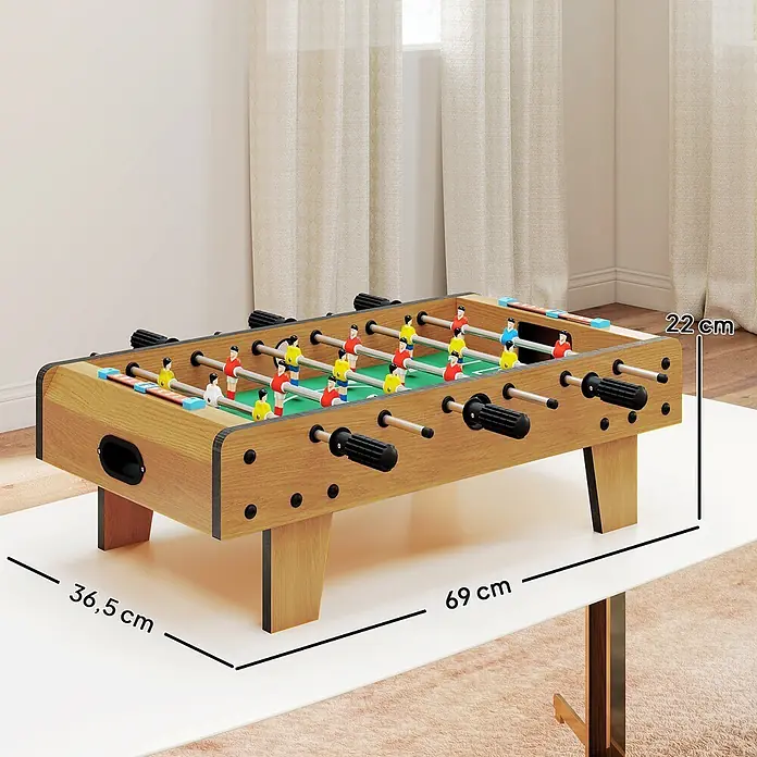 Homcom Tischkicker - L x B x H: 69 x 36,5 x 22 cm, Naturholz - Tischkicker aus Holz mit grünem Spielfeld und bunten Spielern, 69x36,5x22 cm.