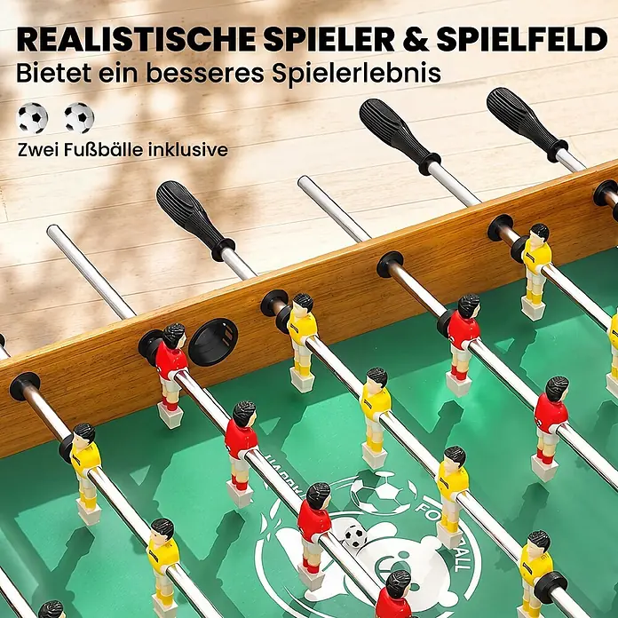HOMCOM-Tischkicker-118L x 104B x 69H cm -  - Kickertisch mit roten und gelben Spielern auf grünem Feld, schwarzen Griffen und zwei Fußbällen.