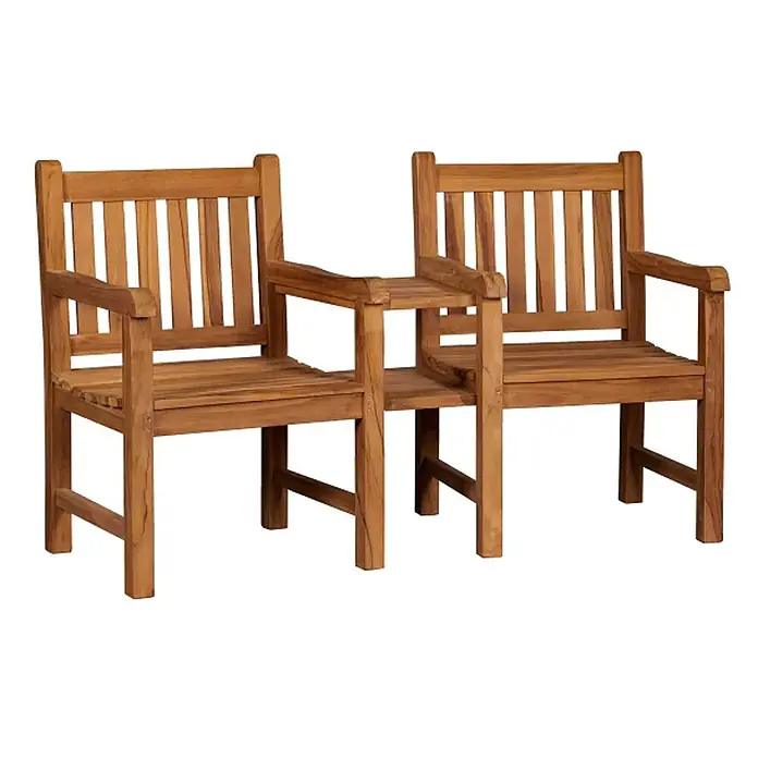 Bene Living Gartenbank Feierabend - Teakholz, Natur - Teakholz-Zweisitzer-Gartenbank mit integriertem Beistelltisch.