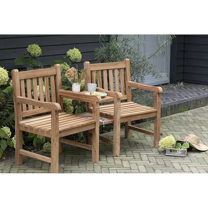 Bene Living Gartenbank Feierabend - Teakholz, Natur - Gartenbank aus Teakholz für zwei Personen mit integriertem Tisch, ideal für Entspannung im Freien.